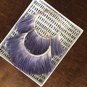 Dip Dye Indigo Cotton Fringe Gold Hoops